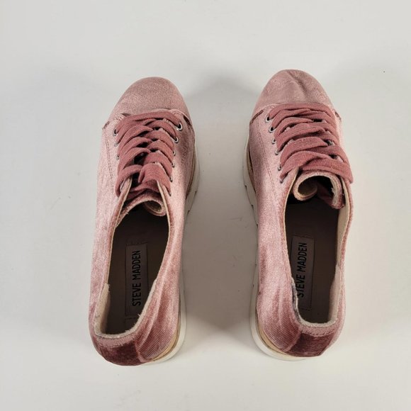 STEVE MADDEN Pink KORRIE Velour Cork Chunky Heel Lace Up Shoes Women Size 5.5 - Picture 6 of 11